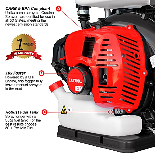 CARDINAL 3.5 Gallon Backpack Mosquito Fogger 3-in-1 ULV Sprayer Leaf Blower Duster Machine for Disinfectant and Insect Pest Control with Gas Powered Engine