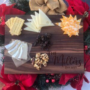 Custom Cutting Board. Personalized Cutting Board. Wedding Gifts. Bridal Shower Gifts. (Walnut, 9"x12" arched with groove)