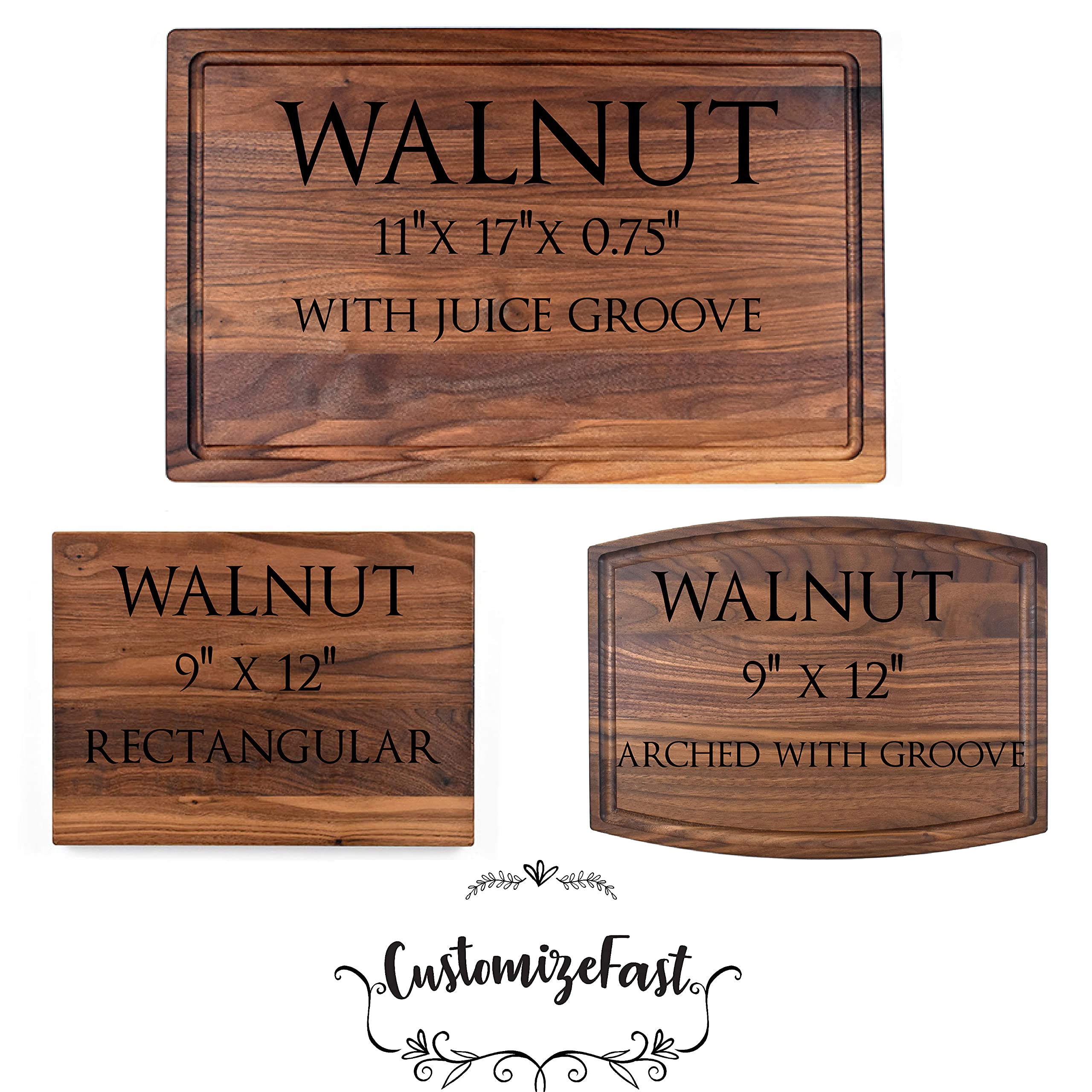 Custom Cutting Board. Personalized Cutting Board. Wedding Gifts. Bridal Shower Gifts. (Walnut, 9"x12" arched with groove)