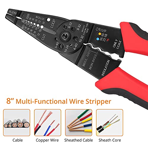 Neoteck Non-Contact Voltage Tester Pen and 8 Inch Wire Stripper Crimper Cutter 10-22 AWG, Must-Have Multi-Function Tool Kit