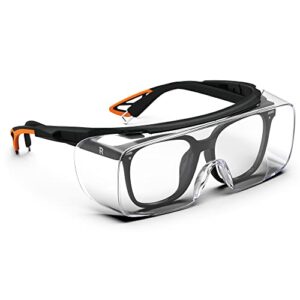 torege safety glasses, anti fog safety glasses over glasses, safety goggles with hd lenses,medical goggles for men&women (black/clear lens)