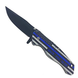 falcon back the blue 8" thin blue line folding pocket knife 440 stainless coated steel blade and handle for collections & gifts (ks1628bl)