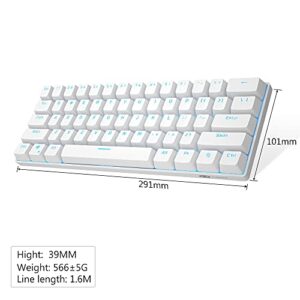 MageGee MK-Mini 60% Mechanical Gaming Keyboard, 61 Keys TKL Compact Gaming Keyboard with Red Switches, Portable Blue LED Backlit USB Type-C Wired Office Keyboard for PC Laptop Computer, White