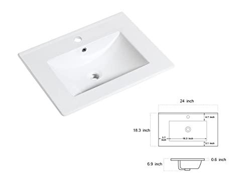 Saint Birch 24" Modern White Ceramic Bathroom Vanity Top Sink, with Single Faucet Hole