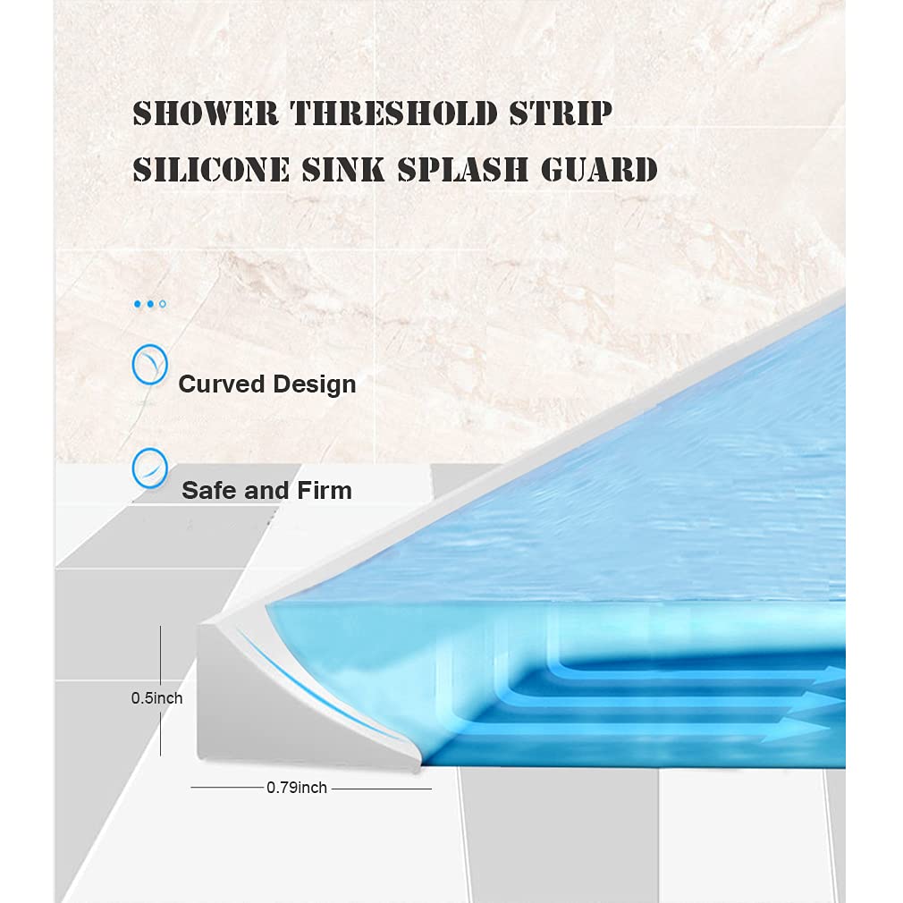 KiaRog 78 Inch Silicone Shower Threshold Water Strip Dam, Waterproof Barrier Splash Guard, Seal for Kitchen Sink, Bathroom, Shower,Public or Business Places (White), 78’’ L x 0.79 W 0.5’’ H