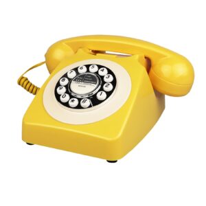 benotek retro landline phone, yellow old fashion vintage telephone with push dial keypad single line antique corded phones for home office hotel decor, home gift for seniors