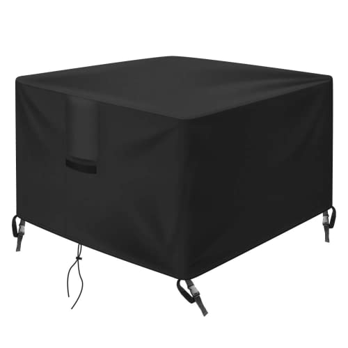 OKPOW Fire Pit Cover Square, Fits 30 inch Gas Firepit, Premium 600D Heavy Duty Waterproof Rip Proof Patio Outdoor Fire Table Protection Covers, Black