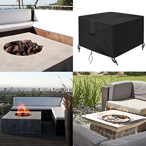 OKPOW Fire Pit Cover Square, Fits 30 inch Gas Firepit, Premium 600D Heavy Duty Waterproof Rip Proof Patio Outdoor Fire Table Protection Covers, Black