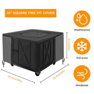 OKPOW Fire Pit Cover Square, Fits 30 inch Gas Firepit, Premium 600D Heavy Duty Waterproof Rip Proof Patio Outdoor Fire Table Protection Covers, Black