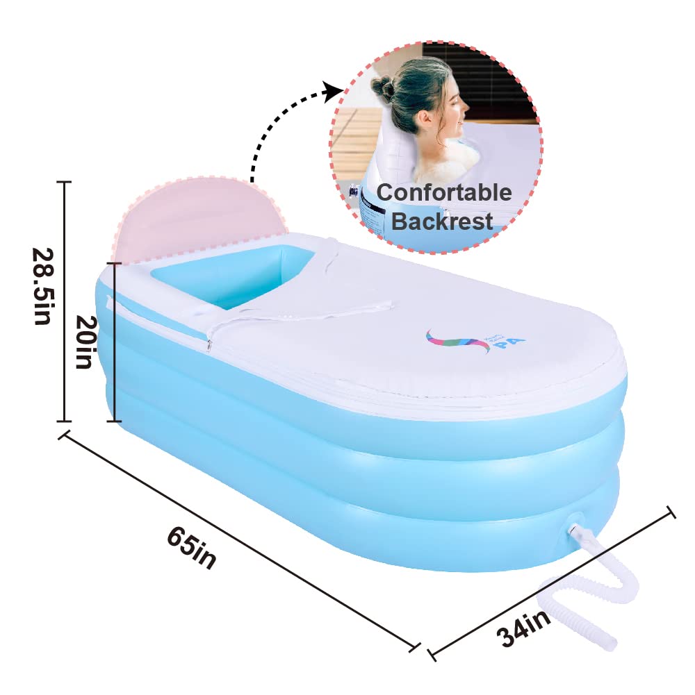 Portable Plastic Bathtub,Folding Spa BathTub for Adults, Freestanding Soaking Tub Non-Inflatable Ice Bath Tub, Thickened Thermal Foam to Keep Temperature (Inflatable Bathtub)