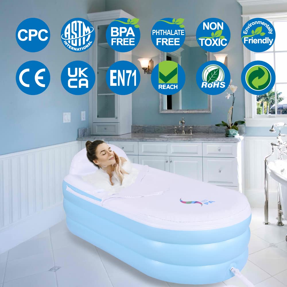 Portable Plastic Bathtub,Folding Spa BathTub for Adults, Freestanding Soaking Tub Non-Inflatable Ice Bath Tub, Thickened Thermal Foam to Keep Temperature (Inflatable Bathtub)