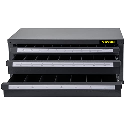 VEVOR Drill Bit Dispenser Cabinet, Three-Drawer Drill Bit Dispenser, Drill Bit Organizer Cabinet Cold Rolled Steel, 27-Compartment Drill Dispenser Organizer Cabinet Holder for Letter Sizes A to Z