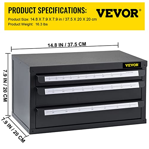 VEVOR Drill Bit Dispenser Cabinet, Three-Drawer Drill Bit Dispenser, Drill Bit Organizer Cabinet Cold Rolled Steel, 27-Compartment Drill Dispenser Organizer Cabinet Holder for Letter Sizes A to Z