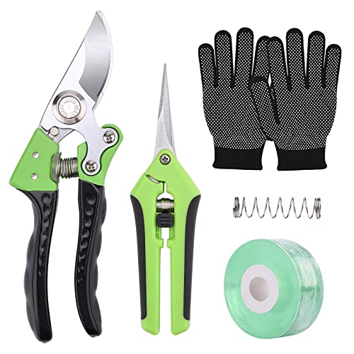 Fixm Pruning Shears for Gardening, Heavy Duty Garden Pruner for Plant, Shrubs, Bonsai Tree. Gardening Hand Scissors Set for Plant Fruit Trimming with Garden Gloves, Grafting Tape, Replacement Spring