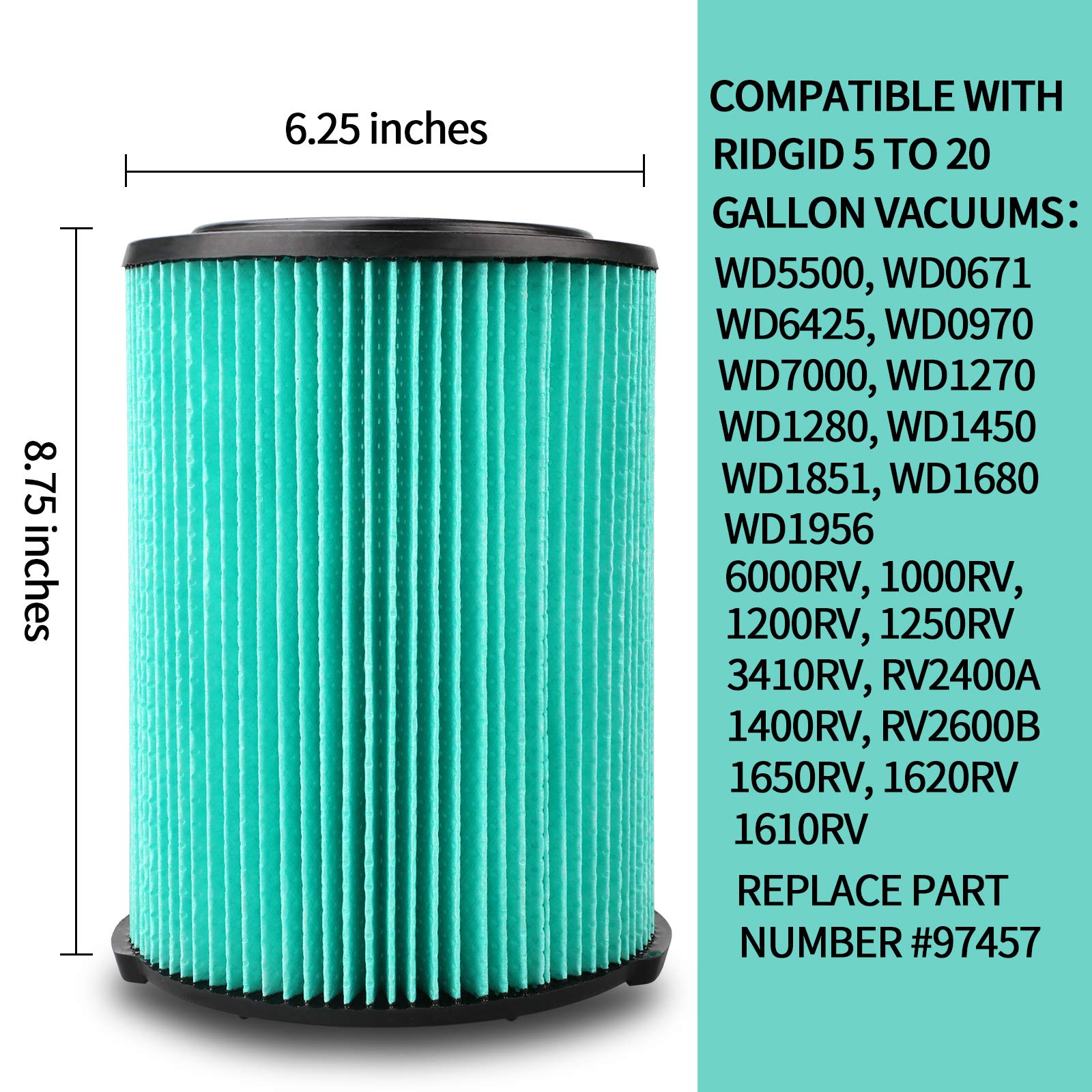 PIGUOAT 2PCS VF6000 5-Layer Replacement Filter for Ridgid 5-20 Gallon Wet Dry Vacuums WD5500 WD0671 WD6425 WD7000 WD1280 WD1851 WD1680 WD1956 RV2400A 1400RV RV2600B, Fit for Husky 6-9 Gallon Vacs