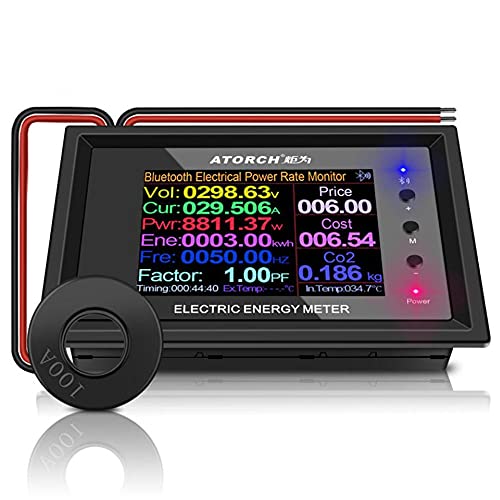 AT24C 100A 2.4 inch Digital Multimeter Voltmeter Meters Indicator AC Voltmeter and Auto-Fast Accurately Measures Power Energy Ammeter Current Amps Volt Wattmeter Tester Detector