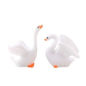 heallily 2pcs miniature swan resin swan statue white swan figurine swan couple decor elegant swan gift cake topper for fairy garden micro landscape