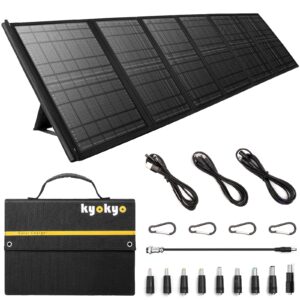 portable solar panel 60w, 5v usb & 18v dc, kyokyo, solar panel kit, outdoor solar panel charger, solar panel for camping, hiking, solar charging complete system, foldable solar panels suitcase
