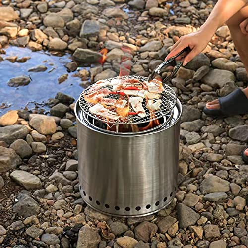 EMOT Stove Bonfire Fire Pit, Large 12.6 Inches Stainless Steel Outdoor Firepit, Smokeless, Portable Yard Natural Wood Burning Stove, No Gas Fuel Required(Give Away BBQ net and Pan Rack)