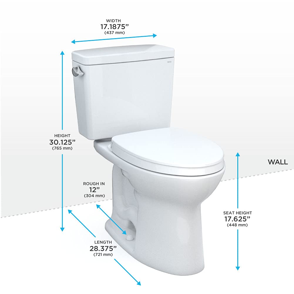 TOTO Drake Two-Piece Elongated 1.28 GPF TORNADO FLUSH Toilet with CEFIONTECT and SoftClose Seat, WASHLET+ Ready, Cotton White - MS776124CEG#01