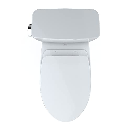 TOTO Drake Two-Piece Elongated 1.28 GPF Universal Height TORNADO FLUSH Toilet with 10 Inch Rough-In, CEFIONTECT, and SoftClose Seat, WASHLET+ Ready, Cotton White - MS776124CEFG.10#01