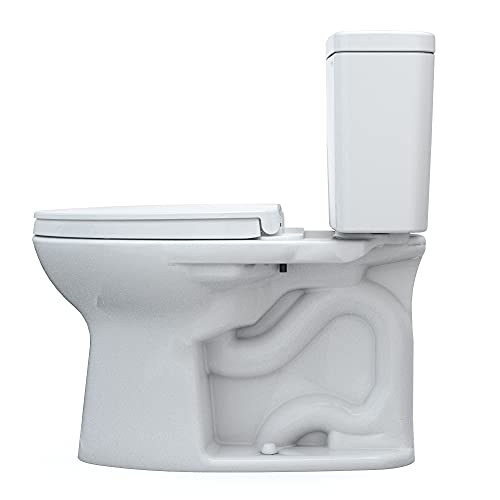 TOTO Drake Two-Piece Elongated 1.28 GPF Universal Height TORNADO FLUSH Toilet with 10 Inch Rough-In, CEFIONTECT, and SoftClose Seat, WASHLET+ Ready, Cotton White - MS776124CEFG.10#01