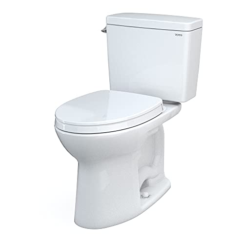 TOTO Drake Two-Piece Elongated 1.28 GPF Universal Height TORNADO FLUSH Toilet with 10 Inch Rough-In, CEFIONTECT, and SoftClose Seat, WASHLET+ Ready, Cotton White - MS776124CEFG.10#01