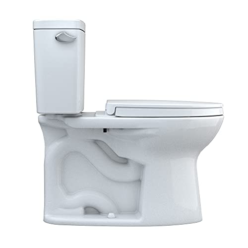 TOTO Drake Two-Piece Elongated 1.28 GPF Universal Height TORNADO FLUSH Toilet with 10 Inch Rough-In, CEFIONTECT, and SoftClose Seat, WASHLET+ Ready, Cotton White - MS776124CEFG.10#01