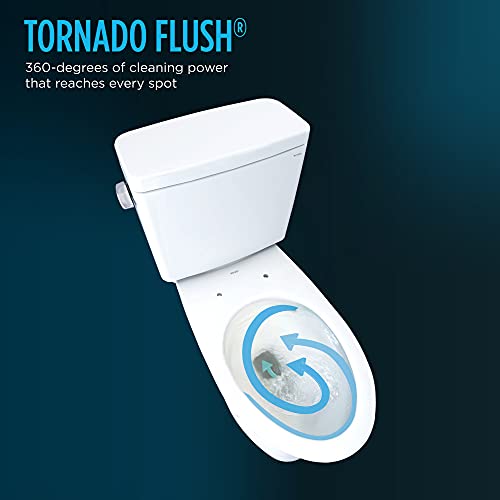 TOTO Drake Two-Piece Elongated 1.28 GPF Universal Height TORNADO FLUSH Toilet with 10 Inch Rough-In, CEFIONTECT, and SoftClose Seat, WASHLET+ Ready, Cotton White - MS776124CEFG.10#01