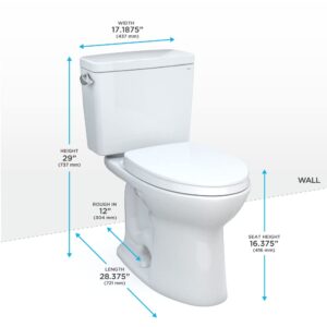 TOTO Drake Two-Piece Elongated 1.6 GPF TORNADO FLUSH Toilet with CEFIONTECT and SoftClose Seat, WASHLET+ Ready, Cotton White - MS776124CSG#01