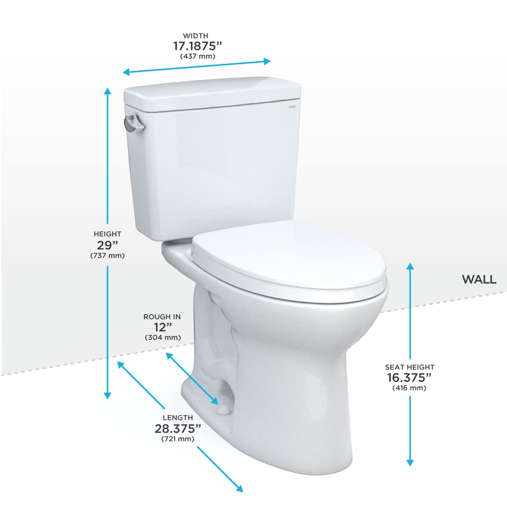 TOTO Drake Two-Piece Elongated 1.6 GPF TORNADO FLUSH Toilet with CEFIONTECT and SoftClose Seat, WASHLET+ Ready, Cotton White - MS776124CSG#01