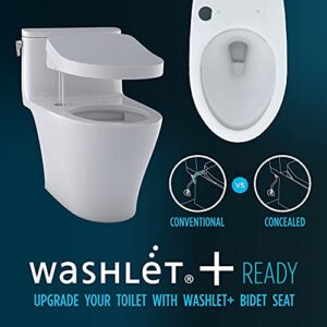 TOTO Drake Two-Piece Elongated 1.6 GPF Universal Height TORNADO FLUSH Toilet with CEFIONTECT and SoftClose Seat, WASHLET+ Ready, Cotton White - MS776124CSFG#01