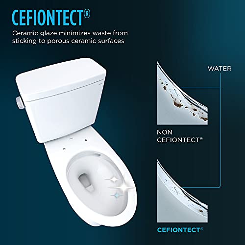 TOTO Drake Two-Piece Elongated 1.6 GPF Universal Height TORNADO FLUSH Toilet with CEFIONTECT and SoftClose Seat, WASHLET+ Ready, Cotton White - MS776124CSFG#01