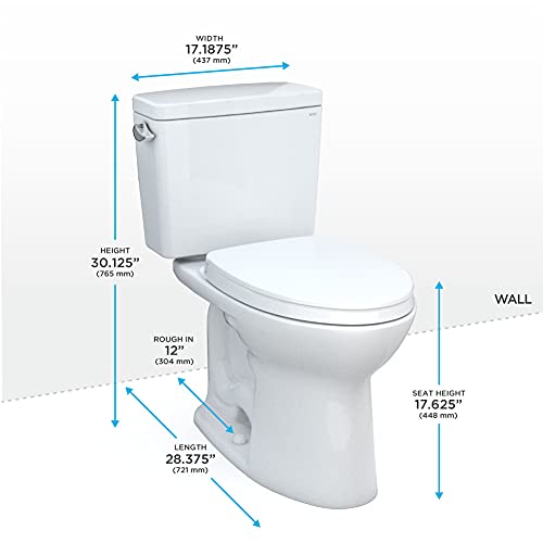 TOTO Drake Two-Piece Elongated 1.6 GPF Universal Height TORNADO FLUSH Toilet with CEFIONTECT and SoftClose Seat, WASHLET+ Ready, Cotton White - MS776124CSFG#01