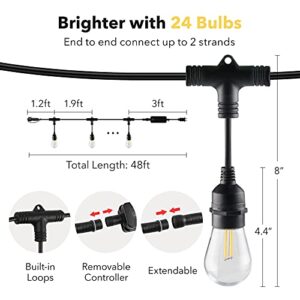 BN-LINK 48ft Outdoor String Lights-Smart Outside String Lights-24 LED Bulbs Dimmable & Shatterproof, 2.4 GHz Wi-Fi & Bluetooth App Control, Works with Alexa/Google Home, IP65 Waterproof & Extendable