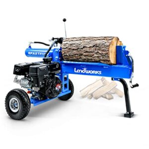 landworks log splitter portable 20 ton rapid auto return ram system bucher gear pump 7hp engine horizontal full beam steel wedge firewood splitting forestry harvesting