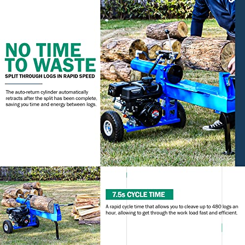 Landworks Log Splitter Portable 20 Ton Rapid Auto Return Ram System Bucher Gear Pump 7HP Engine Horizontal Full Beam Steel Wedge Firewood Splitting Forestry Harvesting