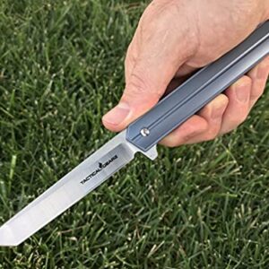 TACTICAL GEARZ Premium Titanium EDC Pocket Knife! Solid Tc4 Titanium Handle! D2 Steel Tanto Blade! Includes Sheath! (Seren Midnight Blue)