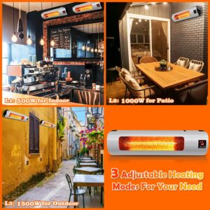 Electric Patio Heater, 1500W Outdoor Heater with Remote Control, Wall Mounted Infrared Heater with Golden Tube, 2 Power Modes for Garage Backyard IP65, Black