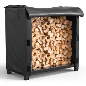 brosyda firewood log rack cover 4ft outdoor waterproof windproof heavy duty oxford fabric 4ft wood stack holder firewood cover black