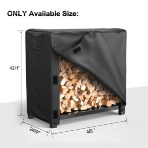 BROSYDA Firewood Log Rack Cover 4FT Outdoor Waterproof Windproof Heavy Duty Oxford Fabric 4Ft Wood Stack Holder Firewood Cover Black