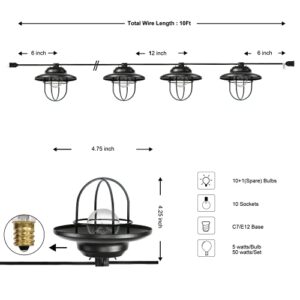 JONATHAN Y JYL8703A Indoor Outdoor Rustic Farmhouse Incandescent G40 Metal Cage Shade String Lights Garden Patio Backyard Porch Balcony, 10 ft. 10-Light, Black