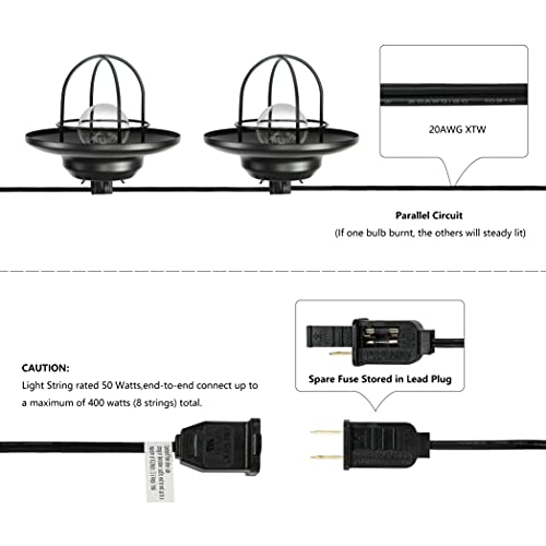 JONATHAN Y JYL8703A Indoor Outdoor Rustic Farmhouse Incandescent G40 Metal Cage Shade String Lights Garden Patio Backyard Porch Balcony, 10 ft. 10-Light, Black