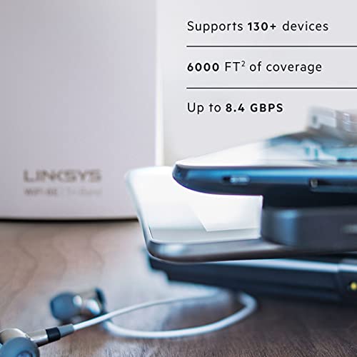 Linksys MX8502 Atlas WiFi 6E Router Home WiFi Mesh System, Tri-Band, 6,000 Sq. ft Coverage, 130+ Devices, Replaces Routers and Extenders, Gaming & Streaming, Speeds up to (AX8400) 8.4Gbps - 2PK