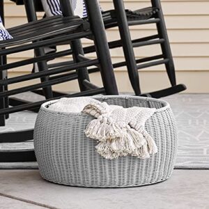 Household Essentials Gray Wicker Patio Ottoman Footstool