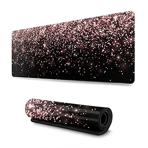 Rose Gold Glitter Black Gaming Mouse Pad Large XL Long Extended Pads Big Mousepad Keyboard Mouse Mat Desk Pad Home Office Decor Accessories for Computer Pc Laptop