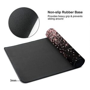 Rose Gold Glitter Black Gaming Mouse Pad Large XL Long Extended Pads Big Mousepad Keyboard Mouse Mat Desk Pad Home Office Decor Accessories for Computer Pc Laptop