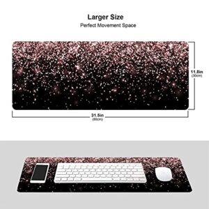 Rose Gold Glitter Black Gaming Mouse Pad Large XL Long Extended Pads Big Mousepad Keyboard Mouse Mat Desk Pad Home Office Decor Accessories for Computer Pc Laptop