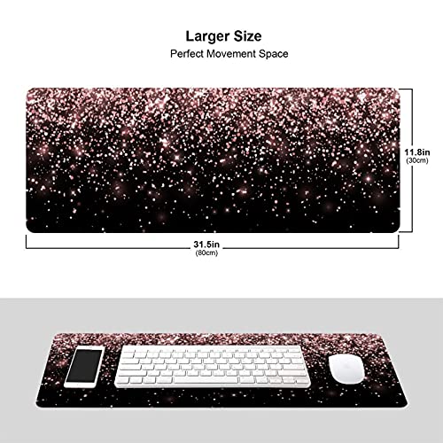 Rose Gold Glitter Black Gaming Mouse Pad Large XL Long Extended Pads Big Mousepad Keyboard Mouse Mat Desk Pad Home Office Decor Accessories for Computer Pc Laptop