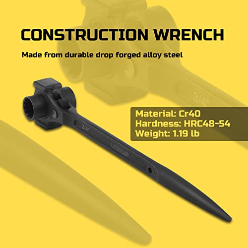 Lichamp Ratchet Spud Wrench with Hammer Head, 3/4" x 7/8" Socket Drive Dual Head Ratchet Long Handle Spud Bar Wrench for Construction Works